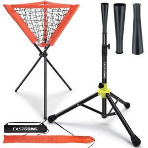 Heavy Duty Baseball Softball Portable Travel Batting Tee w/ Baseball Ball Caddy